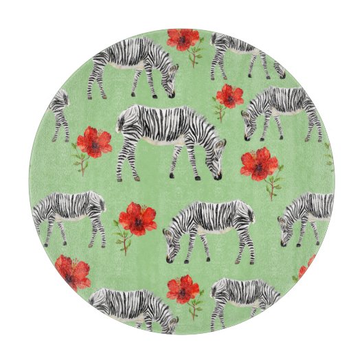 Zebras onder Hibiscus Flowers Snijplank (Voorkant)