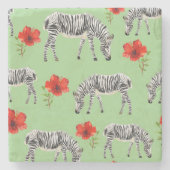 Zebras onder Hibiscus Flowers Stenen Onderzetter (Voorkant)