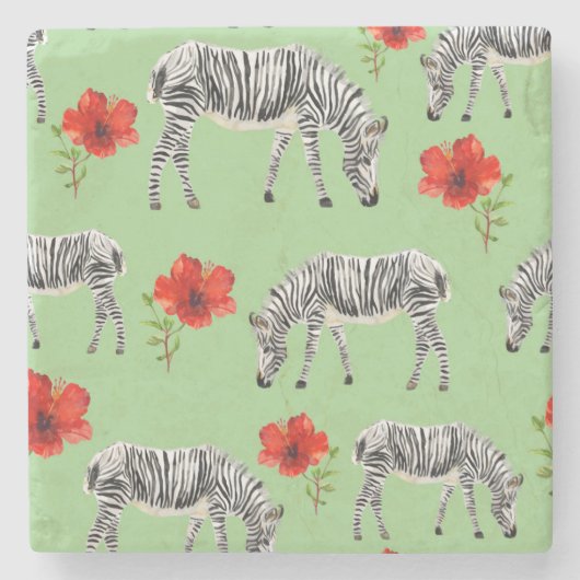 Zebras onder Hibiscus Flowers Stenen Onderzetter (Voorkant)