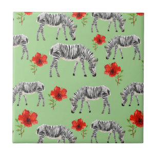Zebras onder Hibiscus Flowers Tegeltje