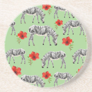 Zebras onder Hibiscus Flowers Zandsteen Onderzetter
