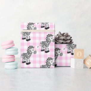Zebra's op Pink Gingham Cadeaupapier