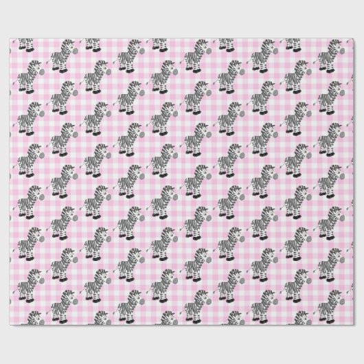 Zebra's op Pink Gingham Cadeaupapier (Vlak)