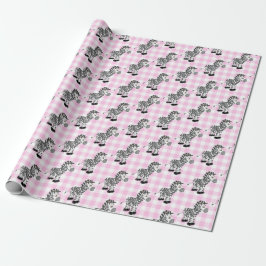 Zebra's op Pink Gingham Cadeaupapier