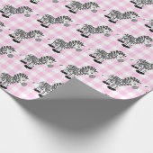 Zebra's op Pink Gingham Cadeaupapier (Hoek)