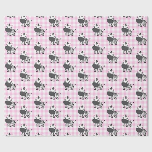 Zebra's op Pink Gingham Cadeaupapier (Vlak)