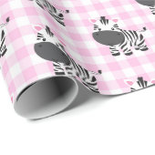 Zebra's op Pink Gingham Cadeaupapier (Rol Hoek)