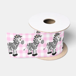 Zebra's op Pink Gingham Satijnen Lint