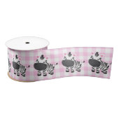 Zebra's op Pink Gingham Satijnen Lint (Spoel)