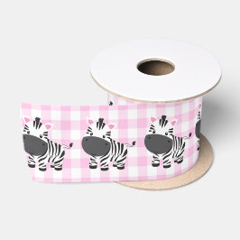 Zebra's op Pink Gingham Satijnen Lint