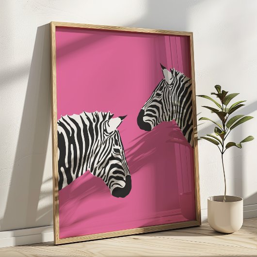 Zebra's op Roze Preppy Dieren Kunstprint Poster