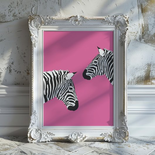 Zebra's op Roze Preppy Dieren Kunstprint Poster