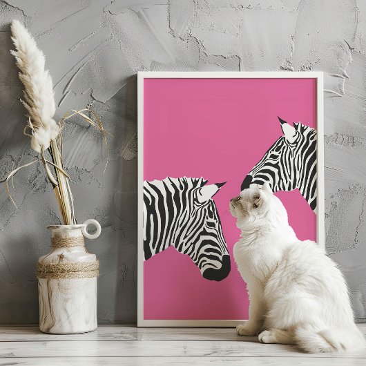 Zebra's op Roze Preppy Dieren Kunstprint Poster
