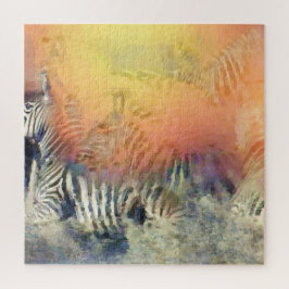 Zebra's rennen pastel hedendaagse dierlijke kunst legpuzzel