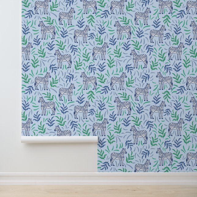 Zebras Safari Oerwoud Blauwe Achtergrond Behang (Applicatie)