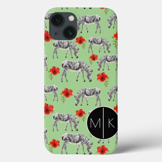 Zebra's Tussen Hibiscus Bloemen | Monogram Case-Mate iPhone Case (Achterkant)