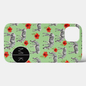 Zebra's Tussen Hibiscus Bloemen | Monogram Case-Mate iPhone Case (Achterkant (horizontaal))