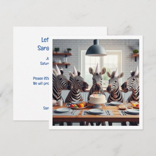 Zebra's vieren, zebra verjaardagsuitnodiging kaart (Voorkant / Achterkant)