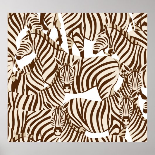 Zebra's, wilde savanne, naadloos patroon poster (Voorkant)