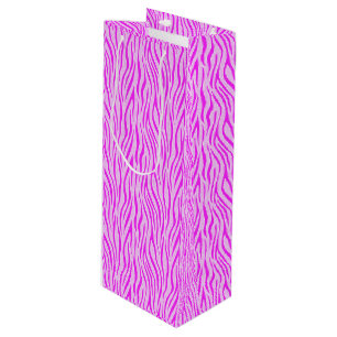 Zebrastrepen in een poederroze safariprint wijn cadeautas
