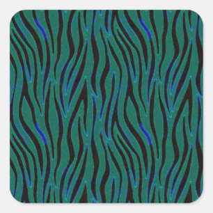 Zebrastrepen in zwart en groene safariprint vierkante sticker