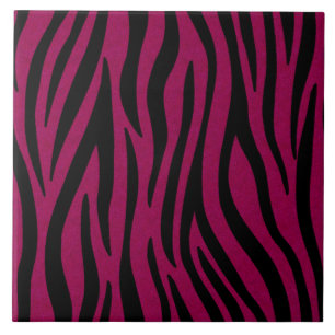Zebrastrepen in zwart en magenta safariprint tegeltje