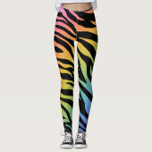 Zebrastrepen Regenboog Gradiënt Print op Zwart Leggings (Voorkant)