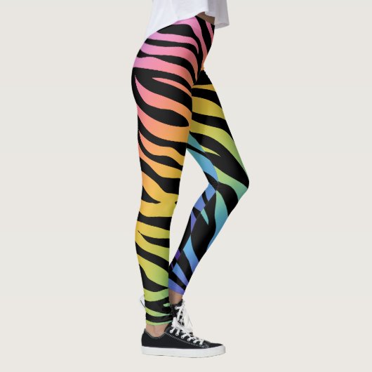 Zebrastrepen Regenboog Gradiënt Print op Zwart Leggings (Rechts)