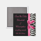 Zebrastrepen & roze gedrukte strik Sla de datum op Magneet (Voorkant / Achterkant)