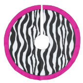 Zebrastripes en warme roze rammen imitatie linnen kerstboom kleed (Voorkant)