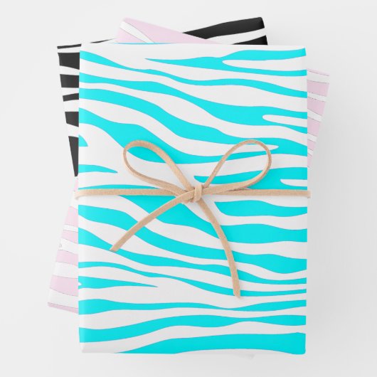 Zebrastripes in roze, zwart en blauw inpakpapier vel (In situ)