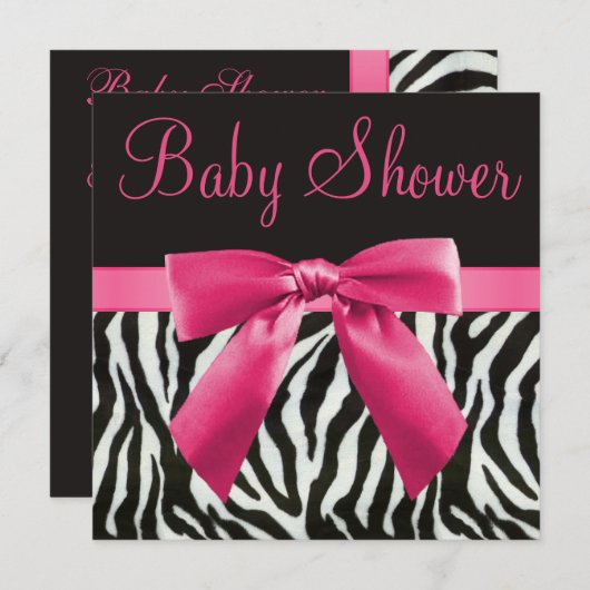 Zebrastrips en roze Baby shower met drukknop Kaart (Voorkant / Achterkant)