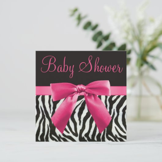 Zebrastrips en roze Baby shower met drukknop Kaart (Staand voorkant)