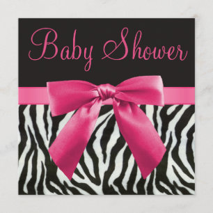 Zebrastrips en roze Baby shower met drukknop Kaart