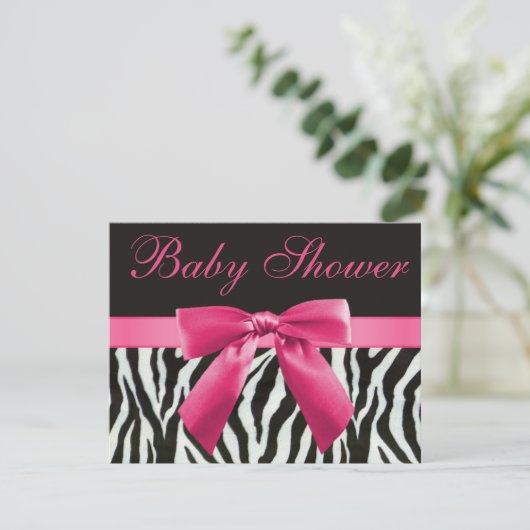Zebrastrips en roze Baby shower met drukknop Kaart (Staand voorkant)