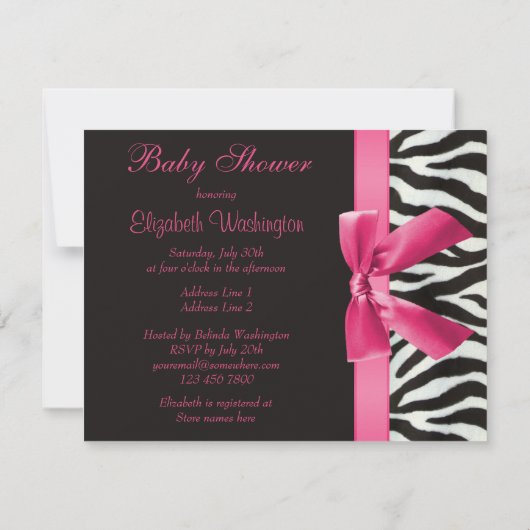 Zebrastrips en roze Baby shower met drukknop Kaart (Achterkant)