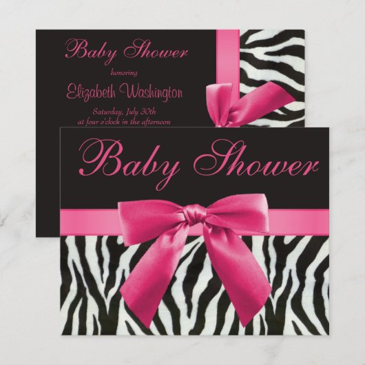 Zebrastrips en roze Baby shower met drukknop Kaart (Voorkant / Achterkant)