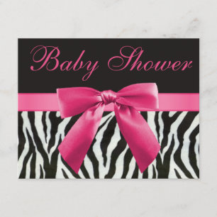 Zebrastrips en roze Baby shower met drukknop Kaart