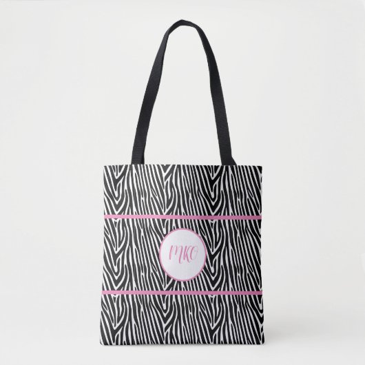 Zebrastrips en roze stropen tote bag (Voorkant)