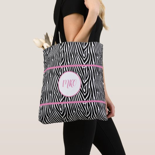 Zebrastrips en roze stropen tote bag (Dichtbij)