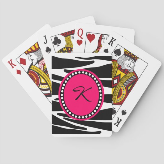Zebrastrips en warmroze monogrammen Initiaal Pokerkaarten (Achterkant)