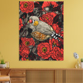 Zebravink en rode roosstruik canvas afdruk (Insitu (Woonkamer))