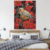 Zebravink en rode roosstruik canvas afdruk (Insitu (Slaapkamer))