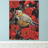 Zebravink en rode roosstruik canvas afdruk (Insitu (Houten vloer))