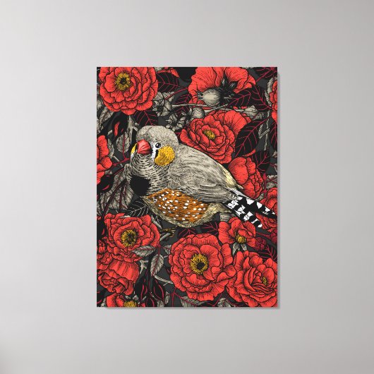 Zebravink en rode roosstruik canvas afdruk (Voorkant)