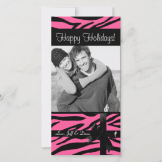 Zebroprint roze fotokaart feestdagenkaart