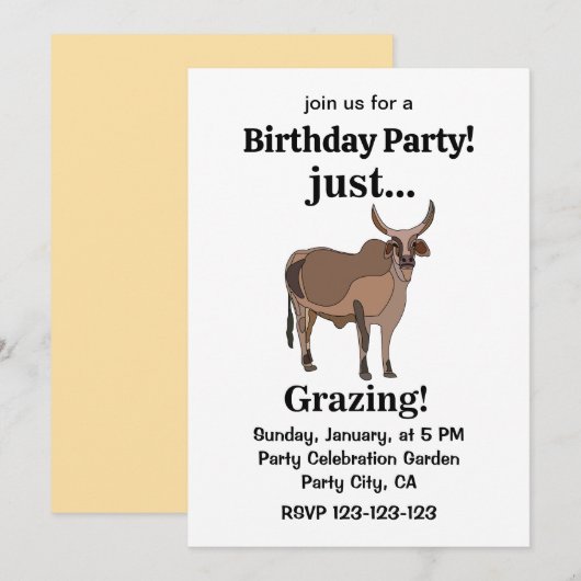 Zebu Cattle Cow Animal Birthday Party Kaart (Voorkant / Achterkant)