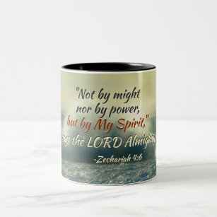 Zechariah 4:6 Niet bij machte of macht, Bijbel Tweekleurige Koffiemok