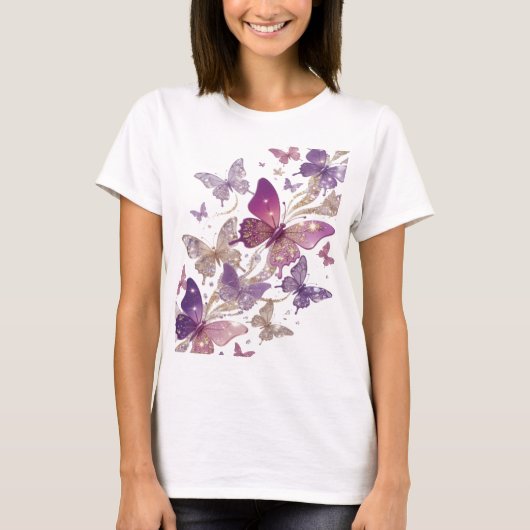 Zedge Paarse VLINDERS Grafische T-shirt (Voorkant)