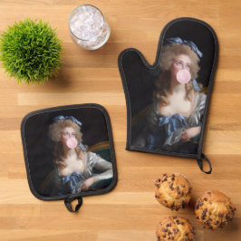 Zedig met Roze Kauwgom Ovenwant & Pannenlap Set